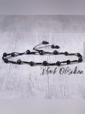 Black Obsidian Knotted Bead Bracelet